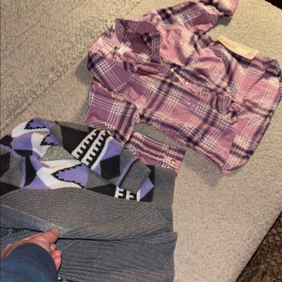 NWT Plaid Pink Kids Shirt and sweater set - Picture 11 of 12